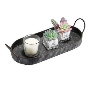 Plateau de service en fer et métal galvanisé d'aspect naturel avec poignée Plateau de service de style fermier industriel Plateau de décoration rustique pour la maison - Product Image 3