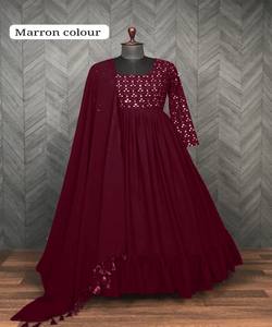 Vestido Anarkali de seda georgette con lentejuelas y dupatta, para fiesta, precio al por mayor, prenda étnica. - Product Image 4