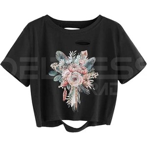 เสื้อครอปท็อปแขนสั้นคอกลมทรงปกติ ผ้าคอตตอน/โพลีเอสเตอร์ คุณภาพสูงสำหรับผู้หญิง ฤดูร้อน จาก Apparel Pakistan - Product Image 5