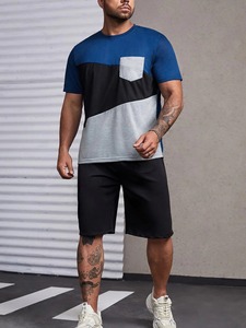 Camiseta de manga corta con cuello redondo y bloque de color para hombre a precio barato, camisetas personalizadas con estampado personalizado - Product Image 4