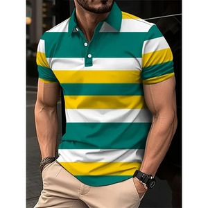 Polo de rayas coloridas con estampado 3D para hombre, camiseta de manga corta con patrón de árbol de coco, camisetas de solapa informales de verano, camisetas de gran tamaño - Product Image 6