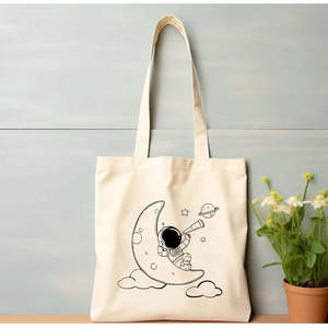 Nova Astronaut Moon Cotton Tote <b>Bags</b> Handle Durable Recyclable Heat Transfer Screen Cartoon Letter <b>Medium</b> for Advertising - Product Image 1