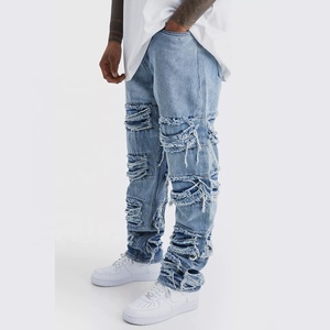 Denim personnalisé usine gros Street Trend hommes hip-hop Joggier pantalons de survêtement High Street Style respirant taille élastique lâche - Product Image 1
