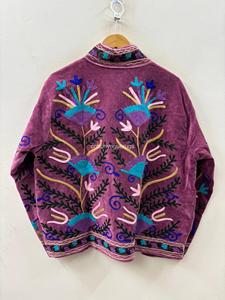 Chaqueta de Terciopelo Bordada Estilo Bohemio con Cuello Mandarín, Manga Larga, Estampado Floral, Ropa de Abrigo Otoñal para Mujer, Talla Grande - Product Image 2