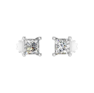 Boucles d'Oreilles Solitaire à Quatre Prong en Platine, Diamant Cultivé en Laboratoire, Coupe Princesse 950, Bijoux Fins pour Femmes - Product Image 3