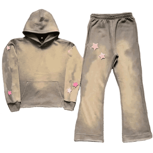 High Quality 100% Cotton Terry Flare <b>Sweatpants</b> and Hoodie Set Acid Washed <b>Oversized</b> Tracksuit for Men Breathable for Winter - Product Image 1