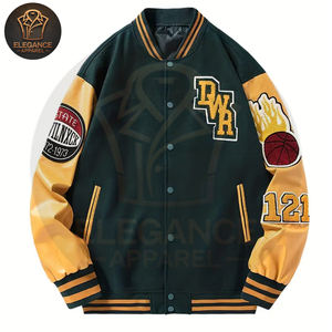 เสื้อโค้ทสำหรับผู้ชายขนาดใหญ่พิเศษเสื้อแจ็คเก็ตเบสบอลมีสีปักลายตัวอักษรแนววรรณกรรมแนวสปอร์ตสำหรับใส่กลางแจ้ง - Product Image 1