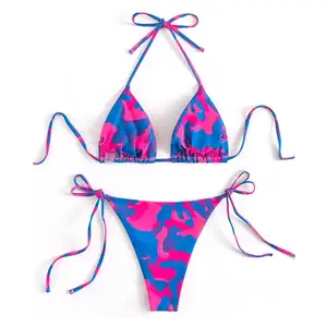 Topkwaliteit Camo Print Driehoek Stropdas Kant Vrouwen Bikini Set Ademende Premium Product Meisjes String Driehoek Bikini Strandkleding