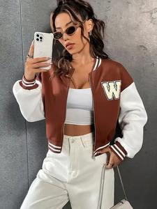 Chaqueta universitaria de invierno con bordado de letras universitarias y hombros caídos para mujer, mezcla de lana, ropa de moda transpirable de secado rápido - Product Image 2
