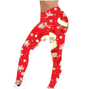 กางเกงเลกกิ้งออกกำลังกายเอวสูงสำหรับผู้หญิงพิมพ์ลายเสือดาวยกสะโพกยืดได้สำหรับออกกำลังช่วงเทศกาลคริสต์มาส - Product Image 1