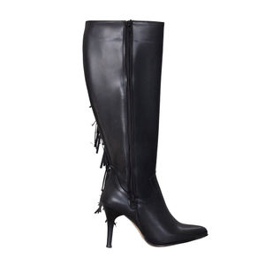 Bottines pour femme, bottes longues, hautes, noires, en cuir - Product Image 6