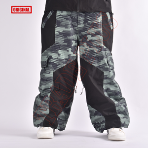 Pantalon Cargo à la mode de couleur unie imprimé pour hommes coupe ample coupe-vent confortable pantalon de sport évasé épais chaud Ski grande taille - Product Image 2