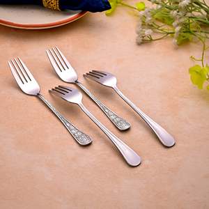 Silver Aura Mini <b>Dessert</b> <b>Forks</b> (Set of 4) Cute Metal and Wood Food Picks for Fruit Dinner & Home Use for Restaurant - Product Image 6