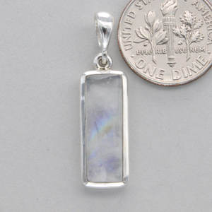 Rectangle Square Rainbow Moonstone <b>Pendant</b> in 925 Sterling Silver Genuine and Natural Gemstone Jewellery for Womens Wear - Product Image 2