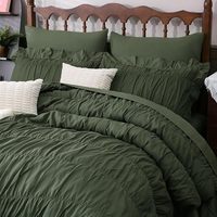 Olivgrün Rüschen Tröster Set King Size Boho Rüschen Bettwäsche 7 Pcs Fluffy Luxus Rüschen Tröster Bettwäsche Set