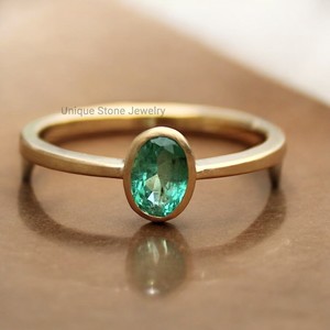 Handmade 925 Sterling <b>Silver</b> Women's <b>Ring</b> Natural <b>Emerald</b> Faceted Gemstone 18K Gold Plated Bezel Setting Inlay Statement Jewelry - Product Image 1