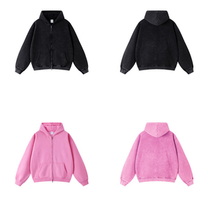 Sweat à capuche lavé Sweat à capuche zippé en polaire pour hommes Vintage Washed Retro Hoodie Wholesale - Product Image 5