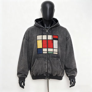 Sudadera con Capucha Corta y Holgada Personalizada OEM para Hombre, Sudadera con Capucha con Cremallera de Felpa Francesa Lavada, Fabricantes de Ropa Personalizada para Hombre - Product Image 1