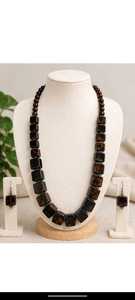 Brown <b>Square</b> Stone Necklace <b>Set</b> - Product Image 6
