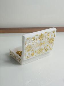 Boîte à bijoux élégante et unique faite à la main en marbre blanc incrusté de 10x15cm, beau cadeau décoratif pour les femmes - Product Image 2