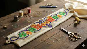 Adorno de Cintura con Cuentas Florales Regal, El Arte de Kamarbandh en Azafrán y Esmeralda - Product Image 3