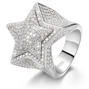 Anillo Exclusivo de Plata S925 con Moissanita, Pentagrama, Estilo Hip Hop, Joyería Moderna para Hombre, Anillo Ajustable - Product Image 1