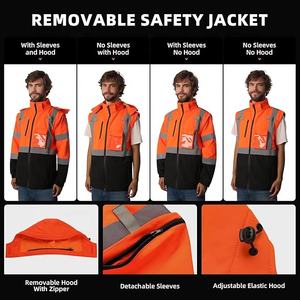 Veste de sécurité imperméable haute visibilité pour hommes OEM Premium Capuche détachable avec poches réfléchissantes pour l'été - Product Image 4