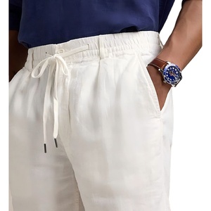 Pantalones de lino informales con bolsillos laterales, pantalón de franela cosido y reforzado teñido liso de color sólido para hombre - Product Image 5