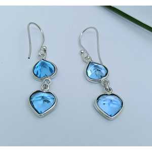 Pendientes Colgantes de Plata de Ley con Doble Corazón Hechos a Mano, con Topacio Azul Natural, Regalo de Aniversario o Cumpleaños para Ella, a la Moda - Product Image 5