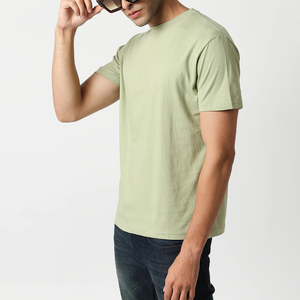 T-shirt à manches courtes vert clair pour homme, col rond, coupe classique, style décontracté, tricoté, respirant, tissu jersey 100% coton - Product Image 5