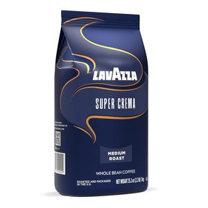 Café en grains entiers Lavazza Super Crema, torréfaction moyenne pour espresso, mélange Arabica et Robusta, sachet de 2,2 lb - Product Image 1