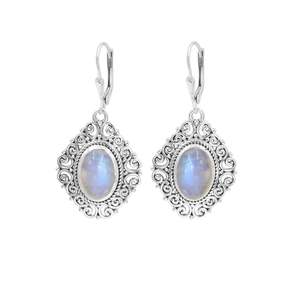 Boucles d'oreilles classiques en argent sterling 925 pierre de lune ovale pour fiançailles ou cadeaux d'anniversaire - Product Image 1