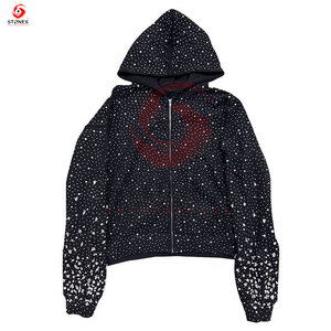 Drop Shoulders Hombres Peso pesado Bordado Rhinestone Algodón Sudadera con capucha Diseños de piedra personalizados Logos 100% Algodón Cremallera Ecológico - Product Image 2