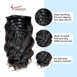 BEST SELLER Extensions de cheveux vietnamiennes à clipser 100% cheveux humains, cheveux raides naturels, couleur noire, faciles à utiliser, sans perte de cheveux, sans nœuds - Product Image 2