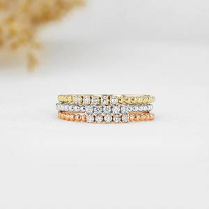 แหวนเพชรแท้วงแหวนเรียงซ้อนลูกปัดบาง14K 18K สีทองทองล้วนดีไซน์แบบมินิมอล - Product Image 4