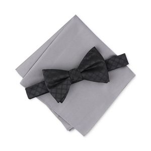 เนคไทโบว์พิมพ์ลาย Gahln สำหรับผู้ชายของ Alfani และผ้าเช็ดหน้าลายเพสลีย์ลายทางสีดำ แฟชั่นลำลอง ไซส์เดียว - Product Image 1