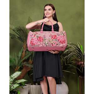 Priglob Exim <b>Weekender</b> Duffel <b>Bag</b> for <b>Women</b>-<b>Large</b> Capacity Vegan Leather Travel <b>Bag</b> Suede Velvet Trim Zipper Closure 1.2kg 53cm - Product Image 5