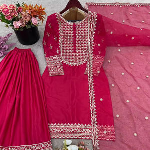 Conjunto de secuencia bordada elegante de seda satinada Natural pura de diseñador estilo moderno para fiestas bodas Diwali - Product Image 1