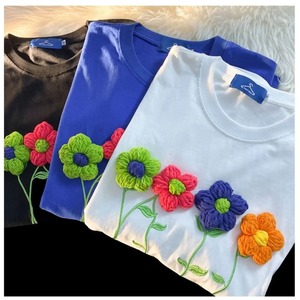T-shirts <b>Women</b> 2024 Summer New Sweet Flower Cotton Tops Casual Breathable Short O-Neck Loose Girls Tees Short <b>Sleeve</b> - Product Image 4