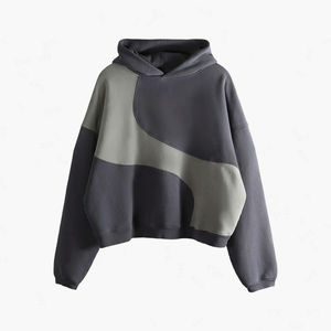 Sweat à capuche court tendance, décontracté, d'hiver, de haute qualité, 100% coton, avec un design en strass, épaules tombantes, style baggy, essentiel de la mode - Product Image 3