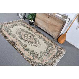 พรมขนสัตว์สีน้ำตาลเบจ7ft วินเทจ3.7ชิ้นงานแฮนด์เมดสไตล์คลาสสิกตุรกีมีดีไซน์เย็บปะติดปะต่อกันด้านหลังทำจากยางสำหรับใช้ข้างเตียง - Product Image 4