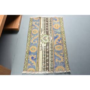 Vintage tradicional azul amarillo 2x3,3 pies Alfombra de lana turca tejido plano diseño de retazos para decoración para sala de estar coche 4m de ancho látex - Product Image 1