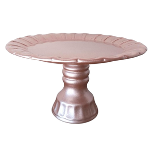 Centre de table de mariage de luxe, plateau à gâteau en métal poli or rose, support à gâteau à un étage, support à gâteau décoratif - Product Image 1