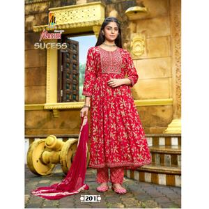 Nouvelle collection exclusive Maruti Fashion MF751 : Kurti, pantalon et dupatta Nazneen en rayonne imprimée numériquement, tenue de mariage pour femmes indiennes. - Product Image 1