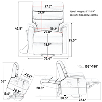Chaise élévatrice électrique en cuir 1 Pc pour personnes âgées à plat double moteur Position infinie avec Massage thermique Table de plateau côté gauche