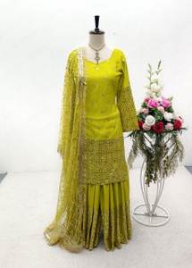 Diseñador Party Wear Top-Sarara Con Dupatta Con Bordado Trabajo - Product Image 2