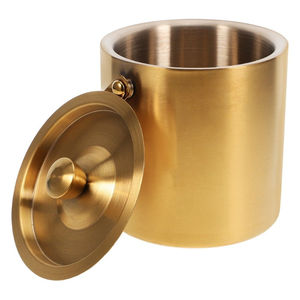 Handmade Gold Finished Brass Wine & <b>Beer</b> Chiller Round Shape Ice <b>Bucket</b> With Knob Handle for Wedding Parties Celebrations - Product Image 2