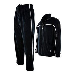 Survêtement en velours élégant pour homme avec veste zippée et poches zippées, parfait pour se détendre, voyager et faire du sport, noir gris - Product Image 1