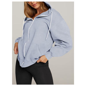 Sudadera con capucha y cremallera de cuarto de invierno, ropa deportiva para gimnasio, chándal para mujer, diseño personalizado, 100% algodón, transpirable, a prueba de viento - Product Image 3