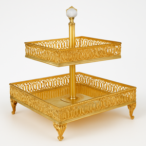 Antique Finish 2-Tiered Bronze Serving Tray Cake Tools for Home Decor with Vintage Charm for Serving <b>Desserts</b> - Product Image 2